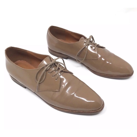 Madewell Tan Lace Up Patent Leather Bobbie Oxfords - Picture 3 of 8